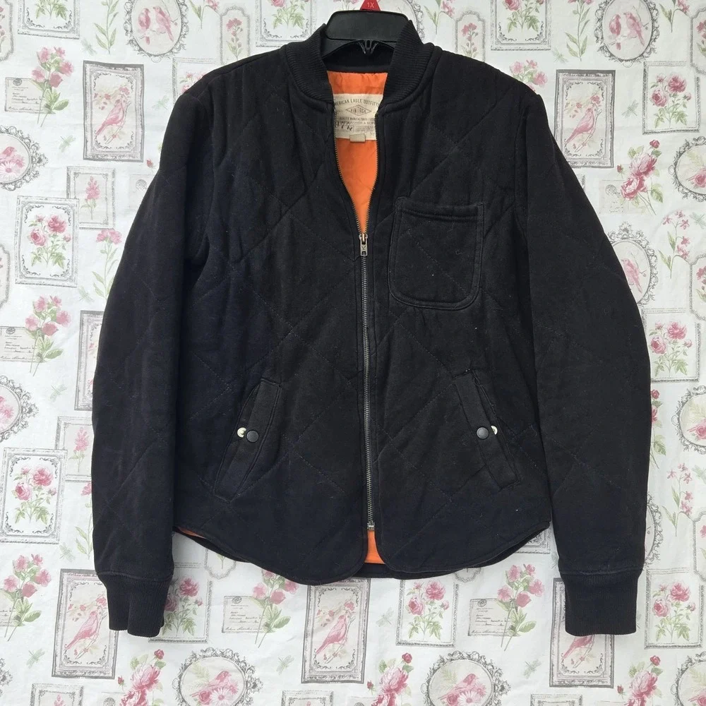 American Eagle‎ Men's Black Quilted Full Zip Bomber Jacket Classic Fit XS Y2K